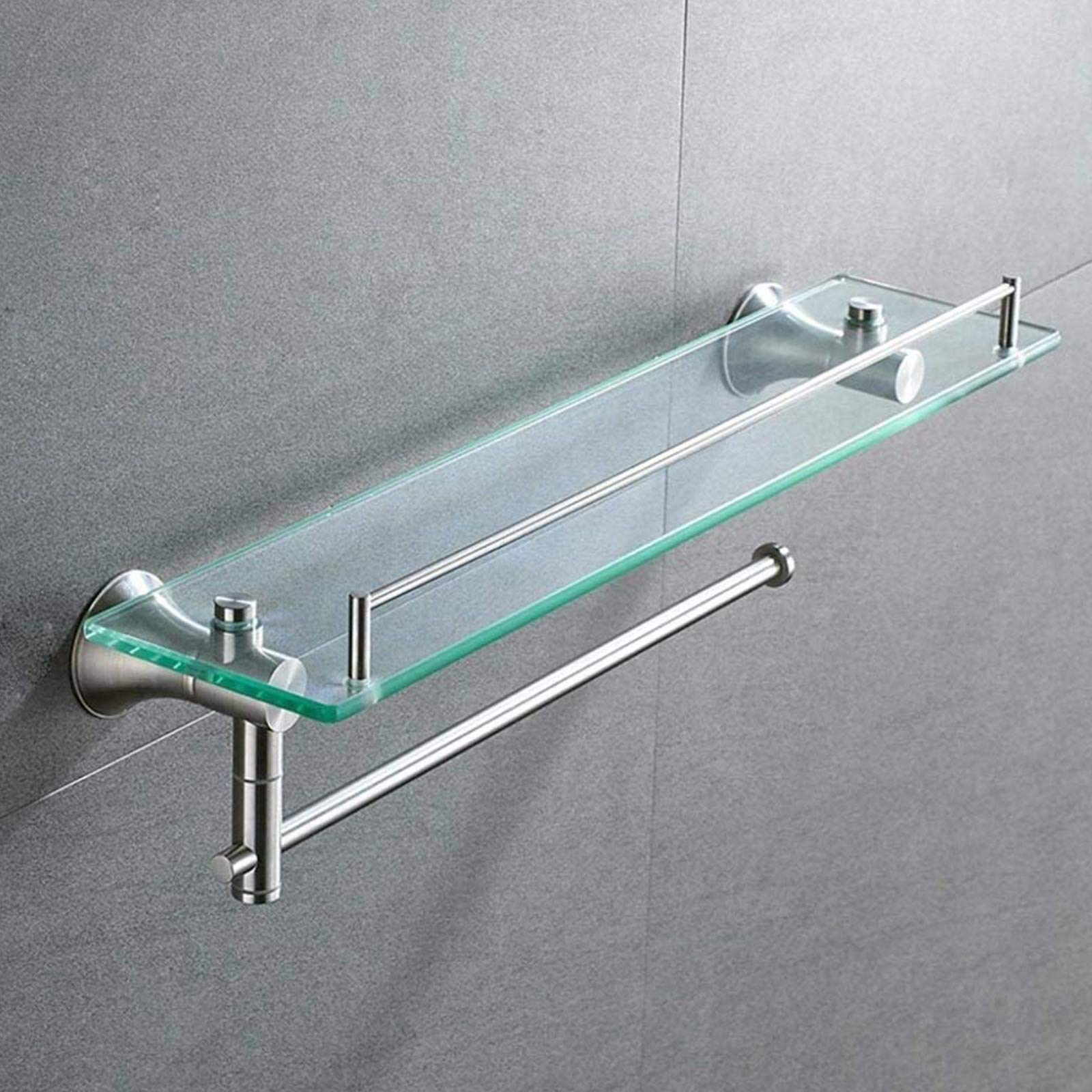 Mensola da bagno in vetro 304 in acciaio inox da parete per bagno, scaffale per cosmetici, telaio singolo con barra portasciugamani rotante