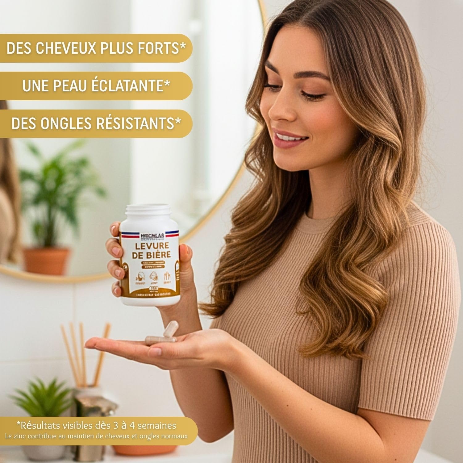 Levure de Bière Active - Pousse Cheveux - Haut Dosage 1640mg - Testé - Enrichi Vitamines & Minéraux - Complément alimentaire Peau & Ongles - 120 gélules/1 mois - Laboratoire Français MIRONLAB