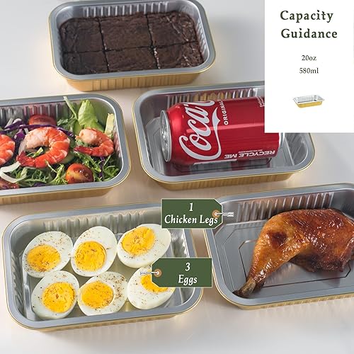 Miniatura 2 de Sartenes de papel de aluminio resistentes de 7 x 5 pulgadas + tapas a presión (paquete de 5) 2 veces más gruesas y resistentes reutilizables de 20