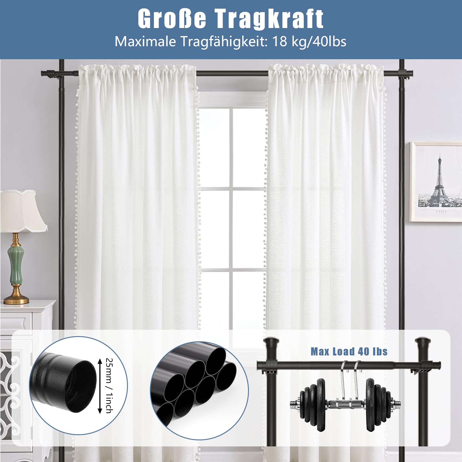 Tringle à Rideau Réglable Séparateur De Pièce Sans Perçage Yeabett