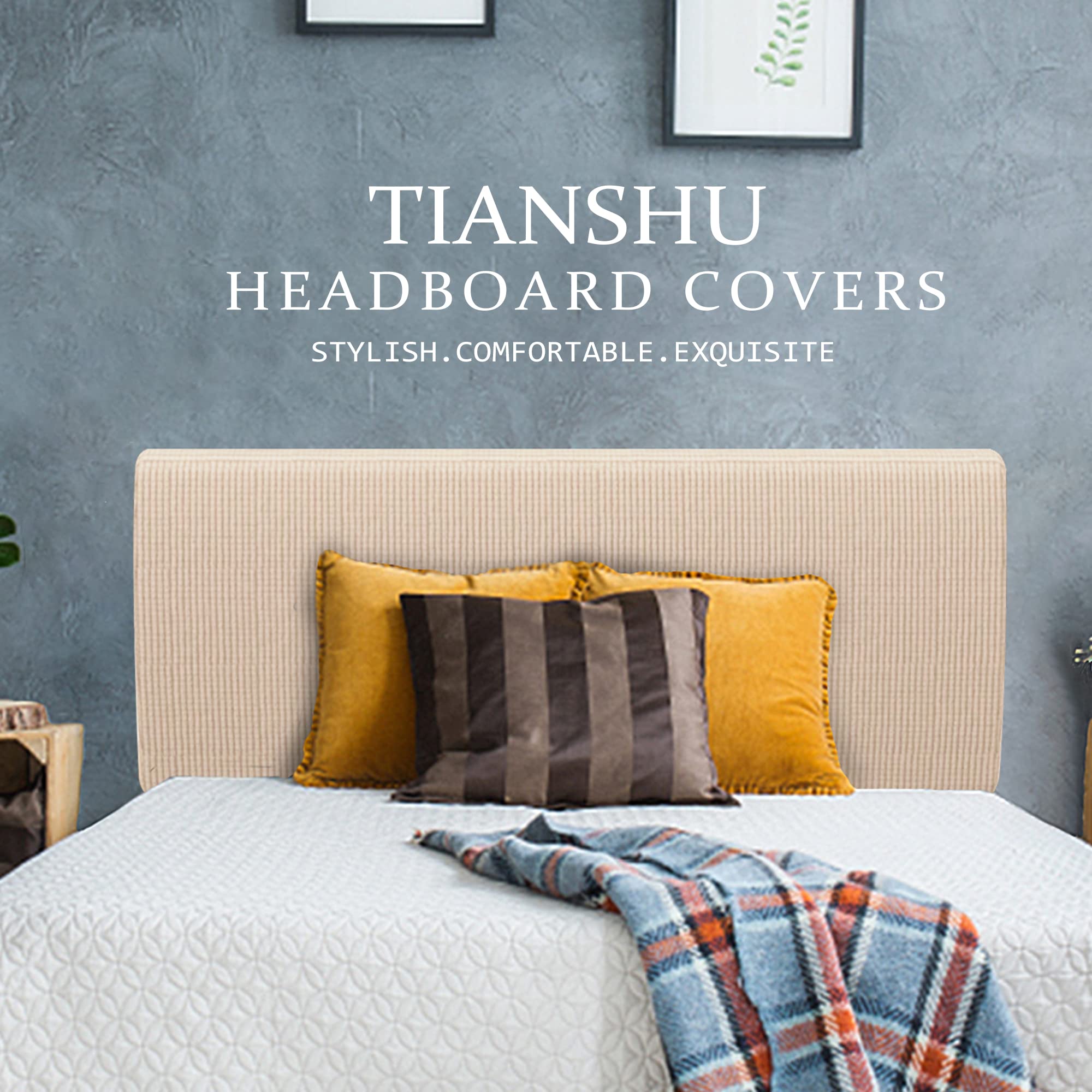TIANSHU Copertura per Testiera per Letto, Copritestata del letto elasticizzato antipolvere per l'arredamento della camera da letto Lavabile (lunghezza 180 cm-205 cm,Beige)