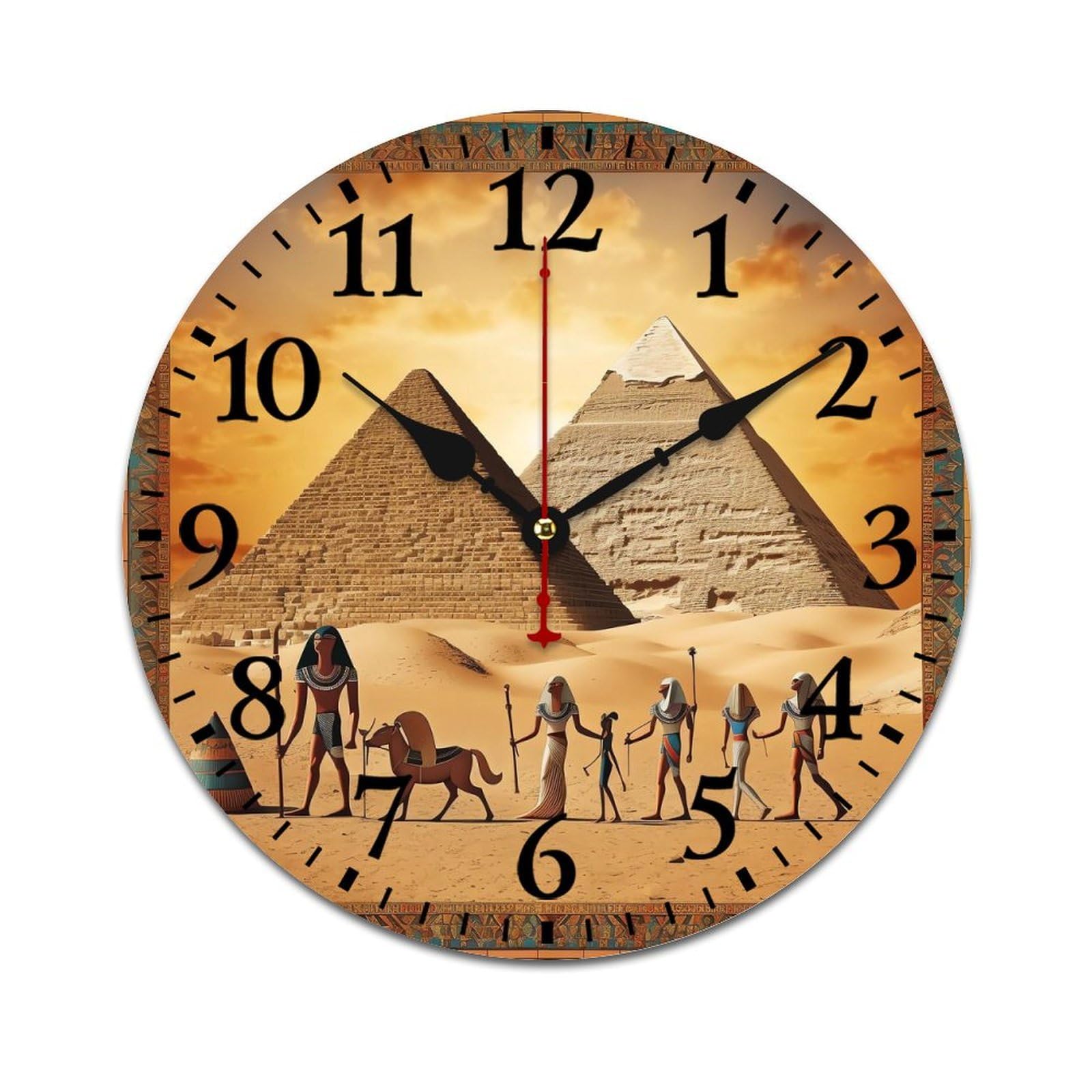 NTVOWPZO 10 Inch Wall Clock Wooden Ancient Egypt Battery Operated Wall Clocks Silent Non-Ticking Square Wall Clock for Living Room Kitchen Home Office Wall Decorative Clocks