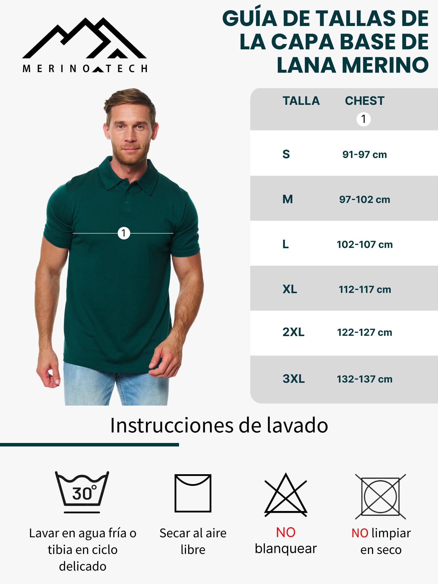 Merino.tech Polo Lana Merino para Hombre - Camiseta Lana Merino 100% | Antiolores, termorreguladora, no se arruga, para oficina y ocio, lavable a máquina