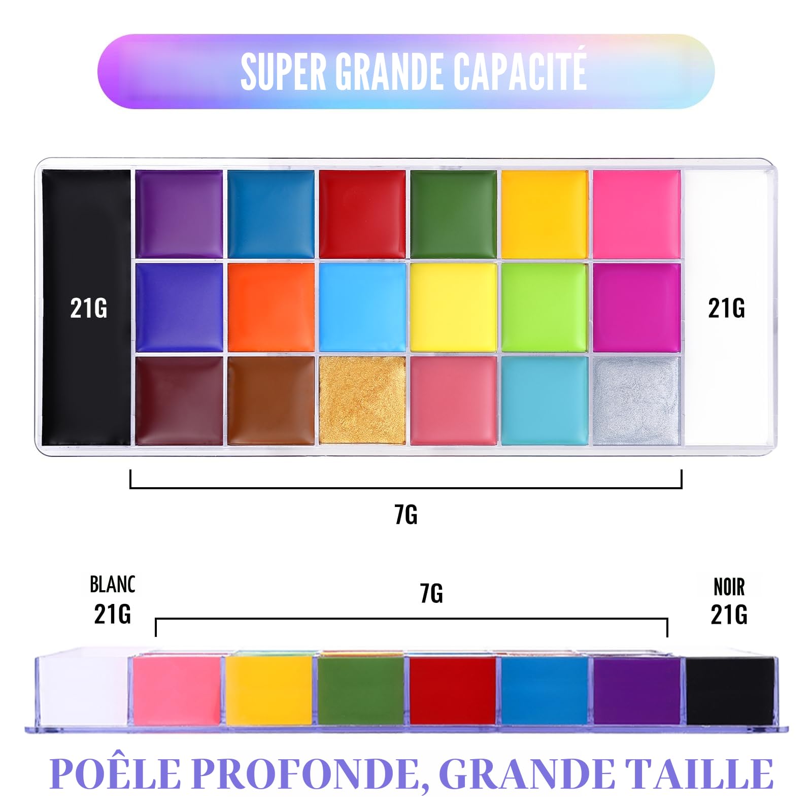 UCANBE Peinture Visage 20 Couleurs - Fard Gras Peinture Corporelle Longue Durée Sécurité, Palette de Maquillage Halloween pour Théâtre, Carnaval, Scène, Clown, Cosplay