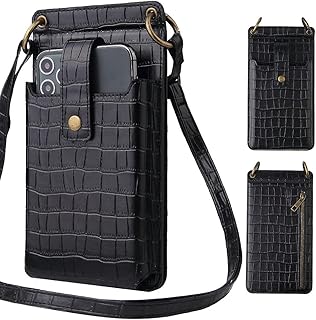 Sunyuer PU Leather Crossbody Cell Phone Bag for Women, Purse with Credit Card Slots and Mirror, Suit For iPhone Samsung Most Smartphone (Black), Black, One size