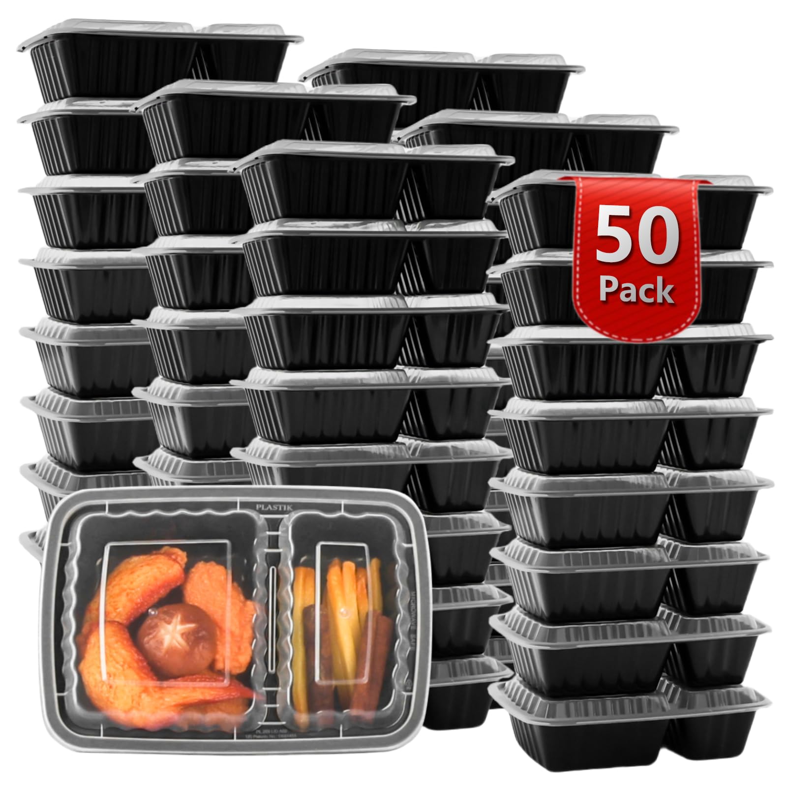 Meal Prep Containers 2 Compartment 50 Pack