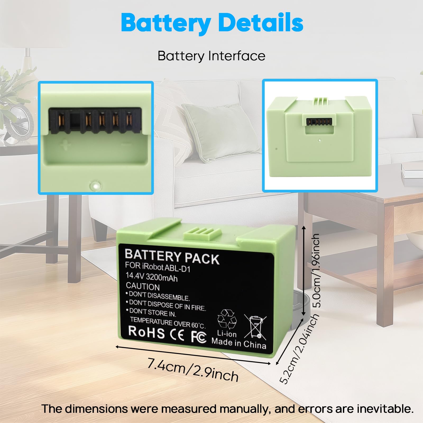 14,4 V 3200 mAh Batería Compatible con iRobot Roomba e-Serie e i, i8 i8+ i7 i7+ i4 i4+ i3 i3+ i6 e5 e6 J7 7150 7156 7158 7558 3150 3158 3550 e5150 e5152 e6198 ABL-D1 ABL-D2 Aspirador Robot