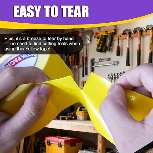 Miniatura 6 de 2 rollos de cinta adhesiva amarilla, resistente y resistente, cinta adhesiva de color industrial, 9 mil x 2 pulgadas x 25 yardas, flexible, sin