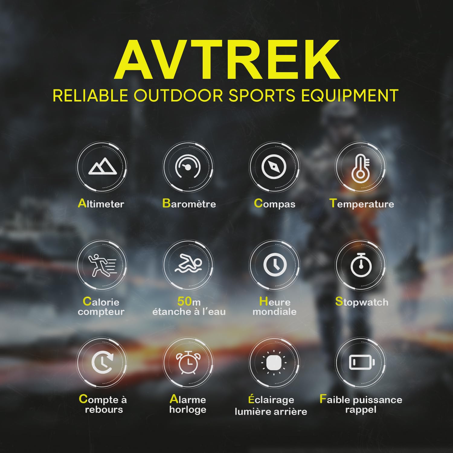 AVTREK Digital Hiking Sport Watches for Men Tactical Training Military Compass Solid Watches Outdoor Multifunction Waterproof Altimeter Watches (Black2106)