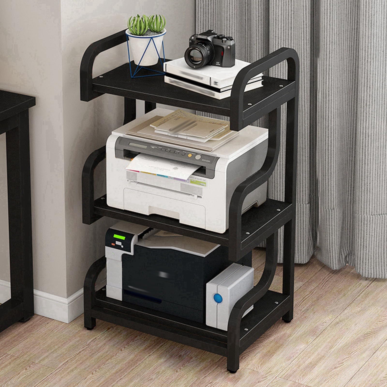 Meuble Chaine HiFi Support pour Tourne-Disque À 3 Niveaux en Bois, Support Moderne pour Amplificateur Stéréo Et Équipement Audio pour Restaurant, Chambre, Meuble Multimédia(Black-D)