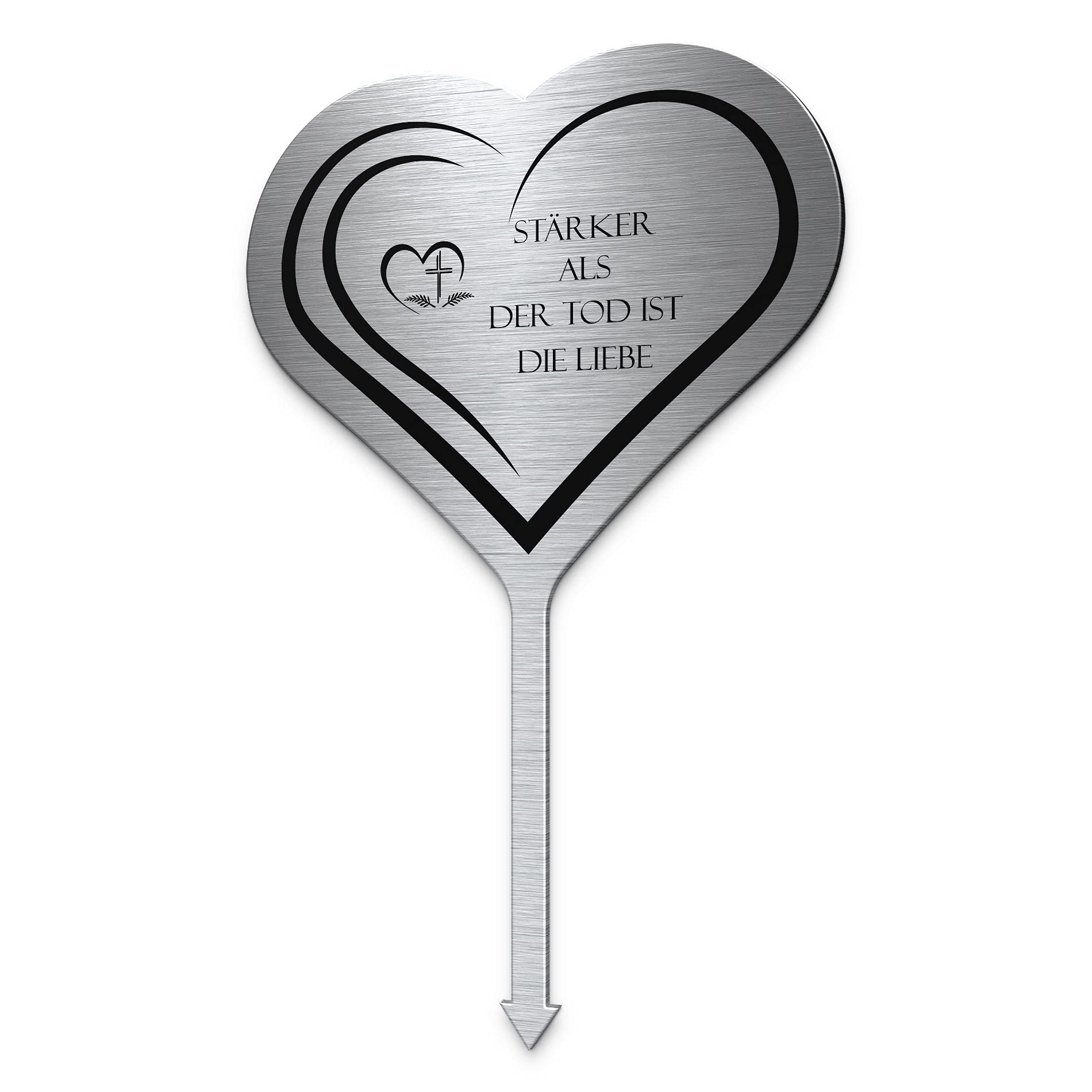 CHRISCK design Grabstecker aus Edelstahl Herzstecker Garten mit Text wetterfest | individueller Grabschmuck selbst gestalten | zB Grab Grabschmuck Mama oder Deko Papa