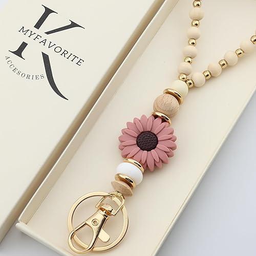 Miniatura 7 de Cordones de madera para profesores con diseño de flores para credencial de identificación, bonitos cordones de cuentas de madera para mujeres, para