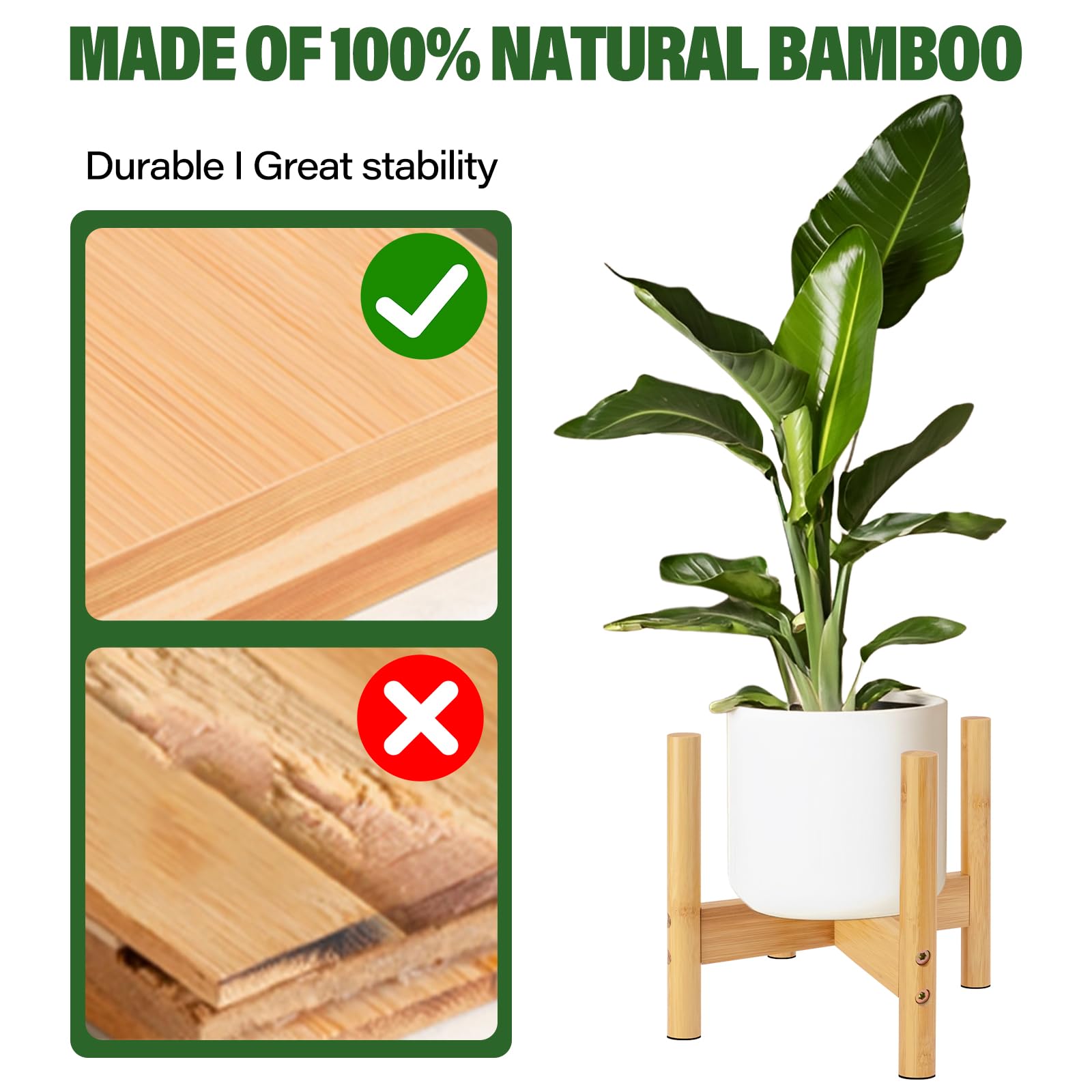 RETON Adjustable Plant Stand, Mid Century Modern Indoor Plant Stand, Wooden Plant Pot Stand for Indoor&Outdoor, Garden, Yard - Image 4