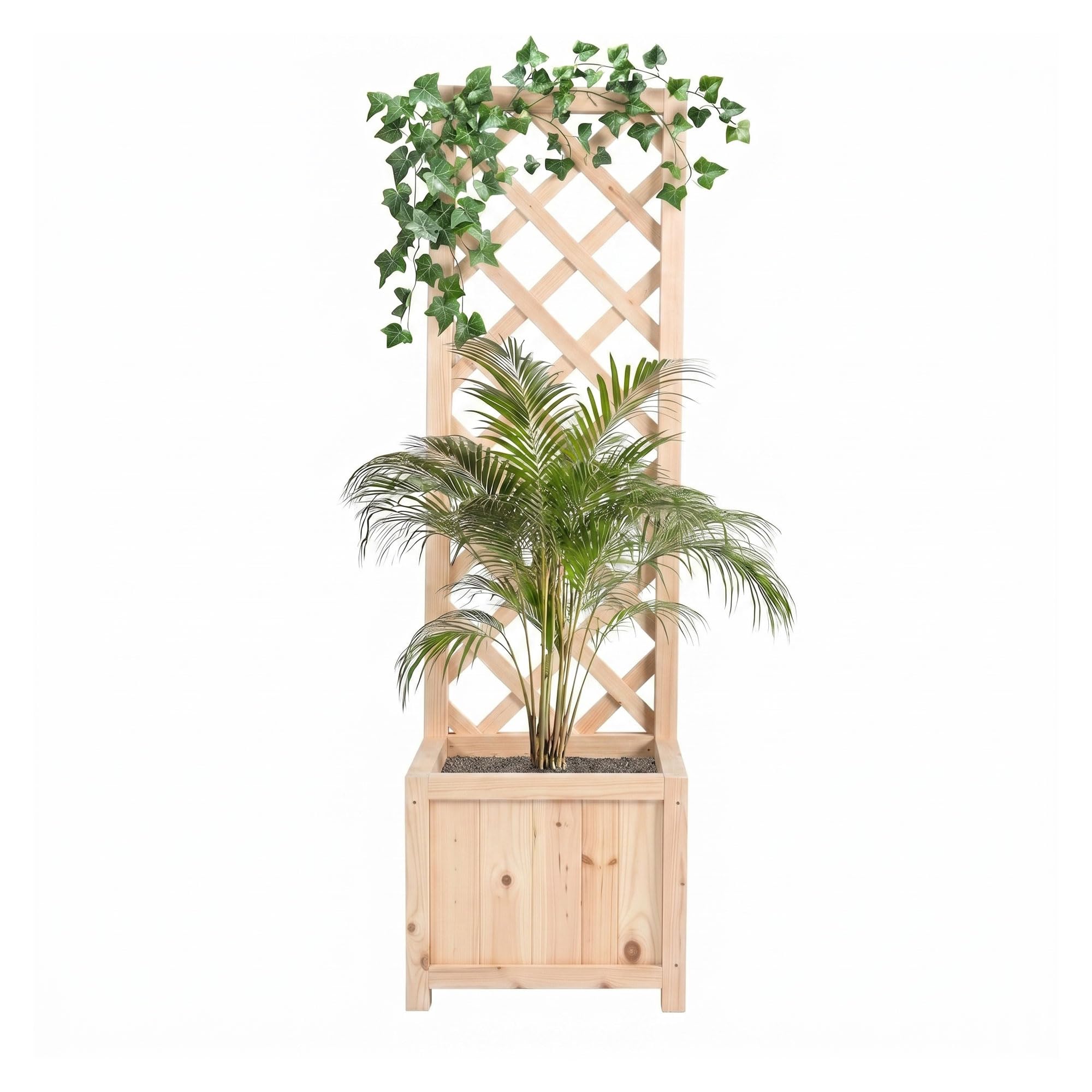 FRANKYSTAR® Rosy - Fioriera da Esterno con Grigliato 35x120x30 cm per Piante Rampicanti in Legno di Cedro Impregnato Natural Oak