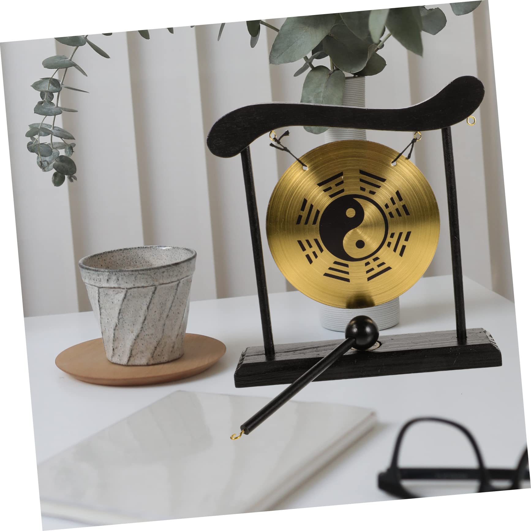 Ciieeo Chinese Gong Bell Desk Decoration Buddhism Vintage Gong Instrument Metal Desktop Decor Ornament
