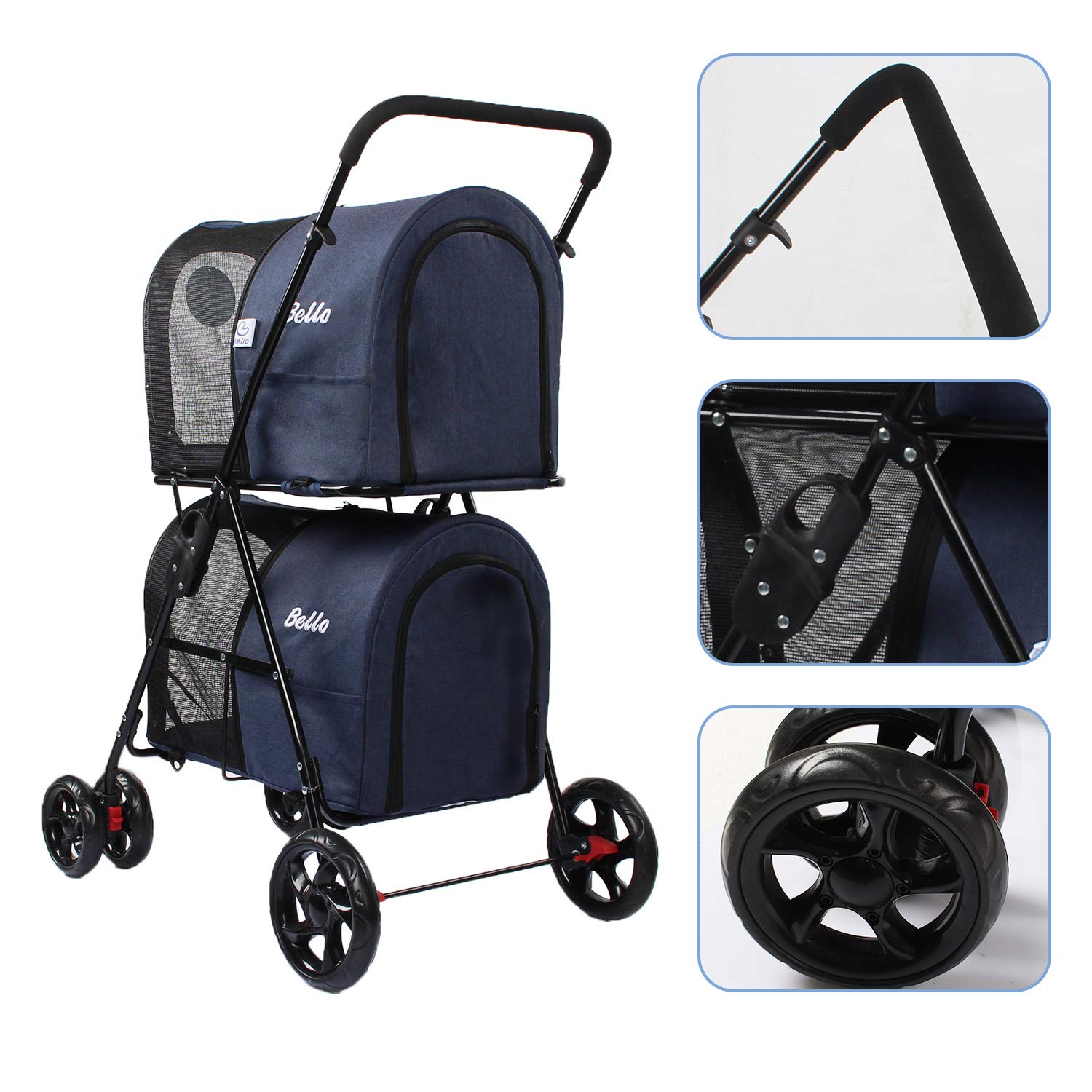Dawoo Double Pet Stroller for Small Medium Dogs & Cats, Detachable 4