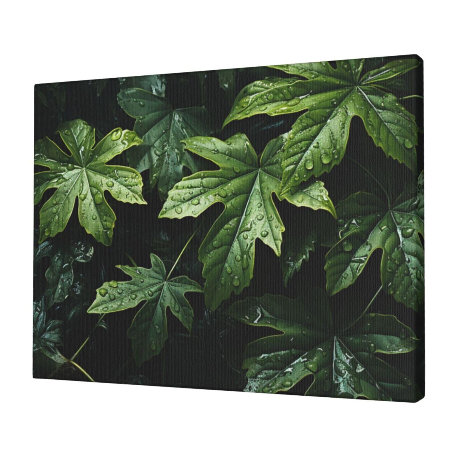 KLOPH Green Leaves Pattern Canvas Wall Art for Living Room 12"x16" Modern Artwork Painting for Bathroom Hanging Canvas Prints Aesthetic Wallart for Bedroom Kitchen Office Wall Decor