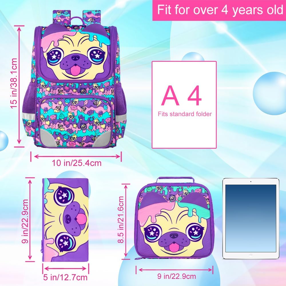 KLFVB 3PCS Backpack for Girls and Boys, 15" Unicorn Dinosaur Bookbag with Lunch Box, Kids Preschool School bag - Image 4