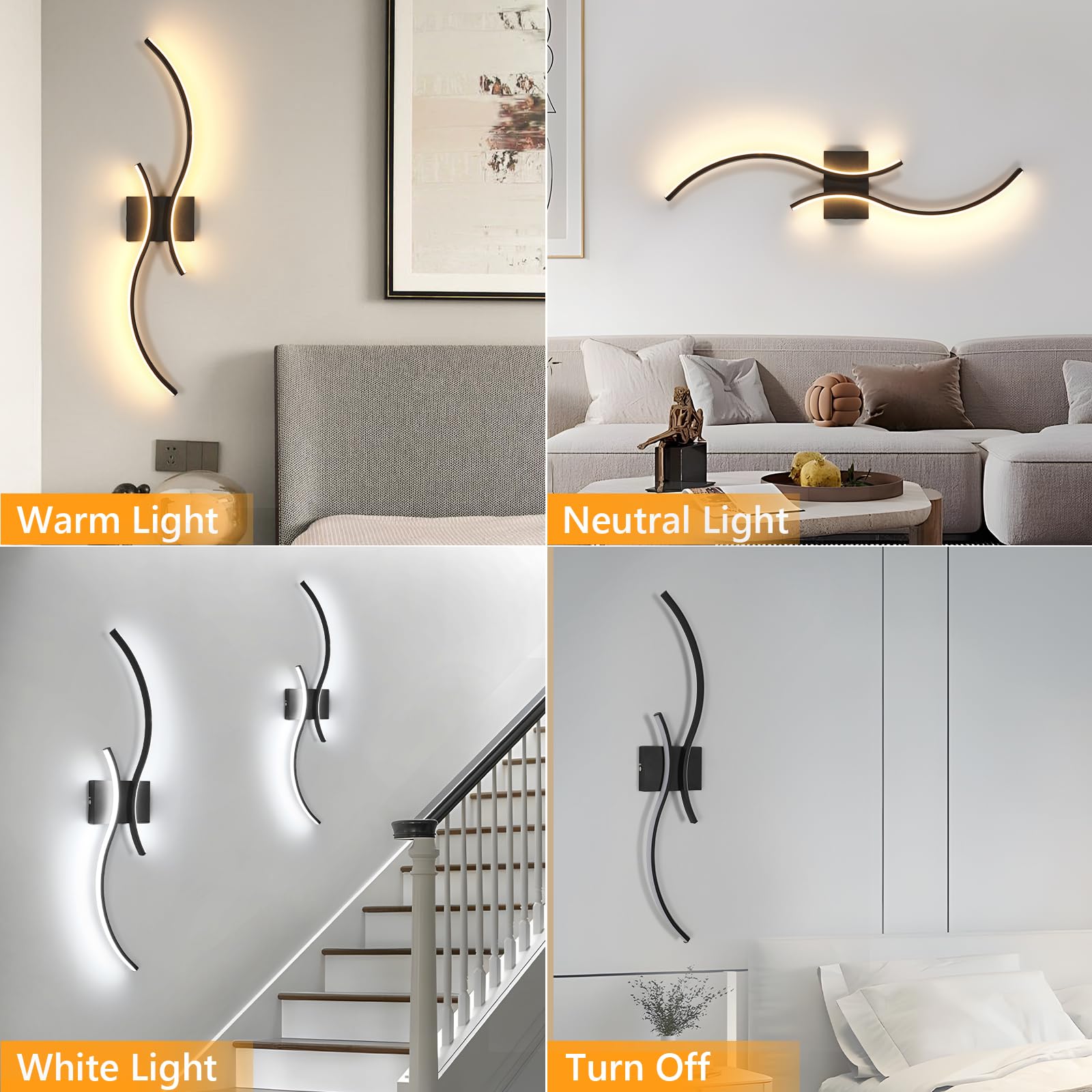 LED Wandleuchte Dimmbar 80CM, 32W 3600LM LED Wandlampe Dimmbar mit Fernbedienung & APP, 3000K-6500K, Schwarz Wandleuchte Innen Up Down Beleuchtung für Schlafzimmer Wohnzimmer Flur Treppe Küche