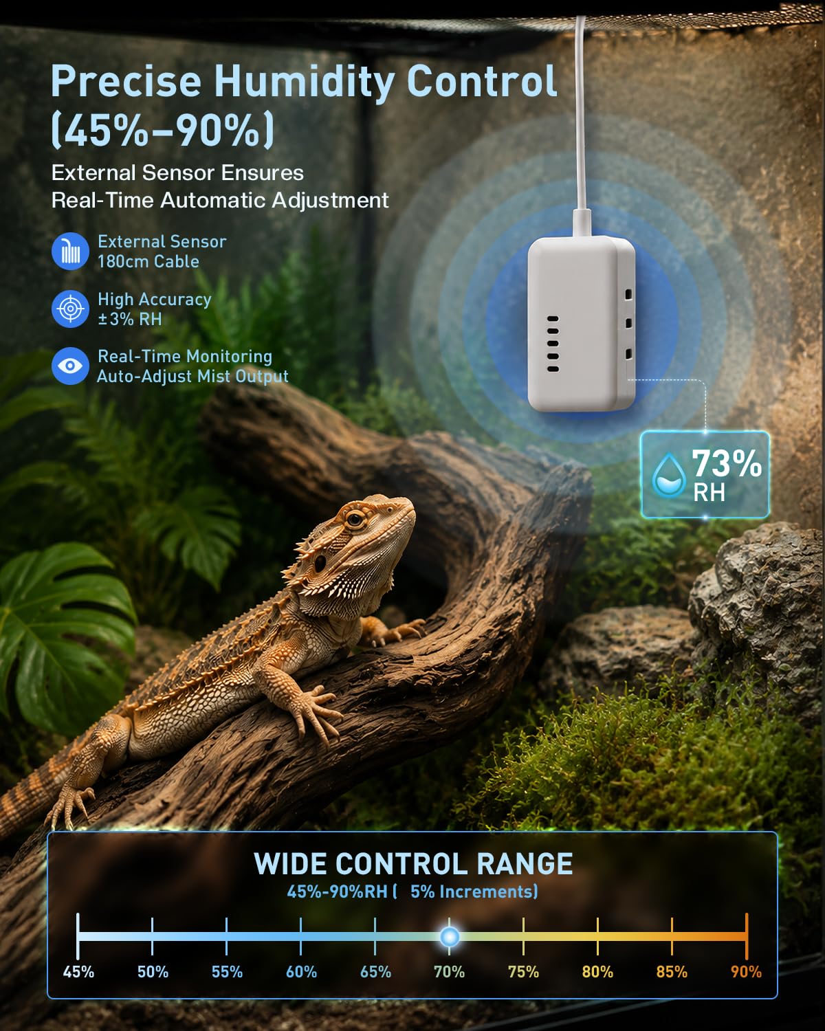 Nebulizador para reptiles de 1.32 galones, humidificador para plantas con sonda precisa de temperatura y humedad/manguera expandible, humidificador inteligente remoto para anfibios para tienda de