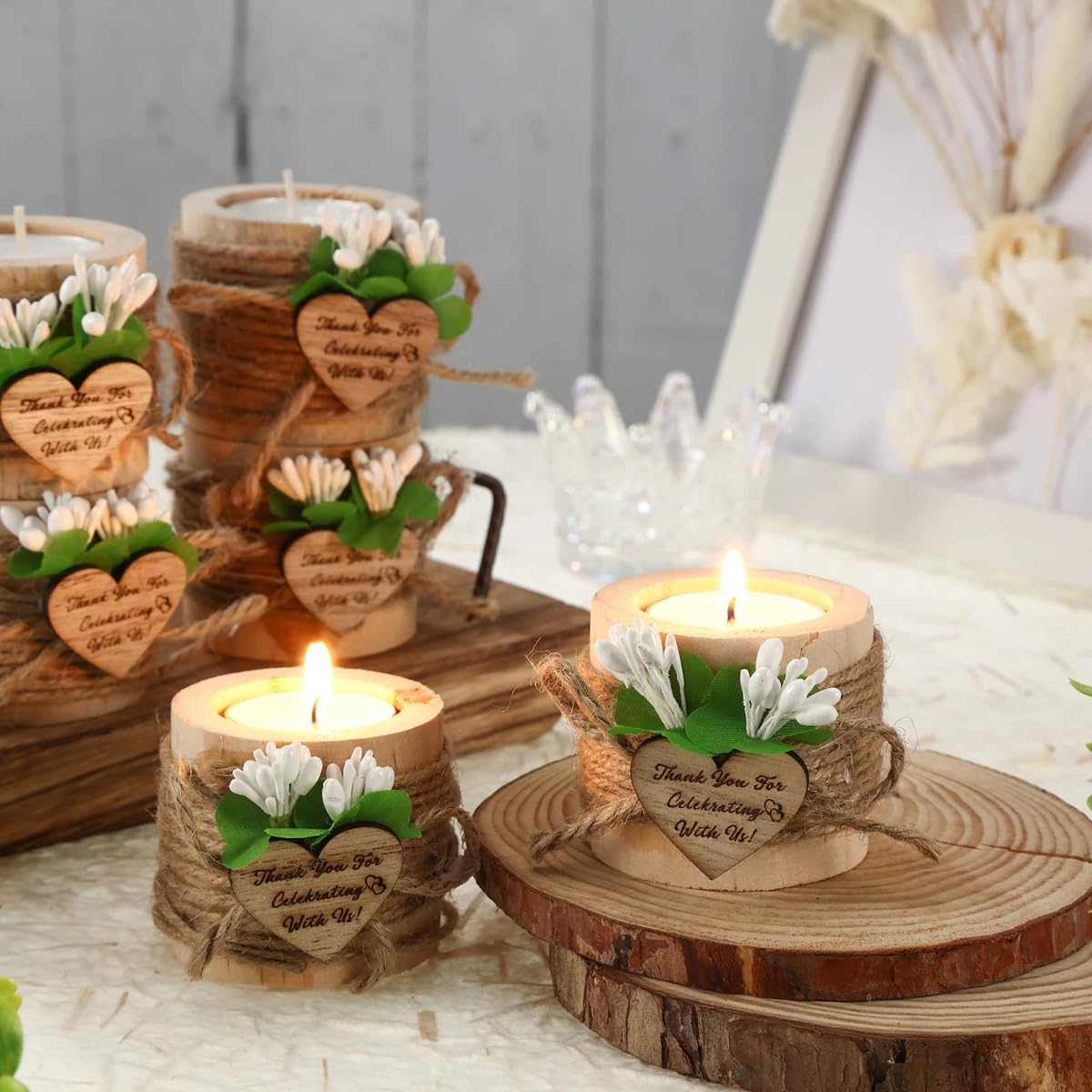 Portavelas de madera personalizado, vela de boda personalizada, portavelas para despedida de soltera, regalo de boda para invitados (10 piezas)