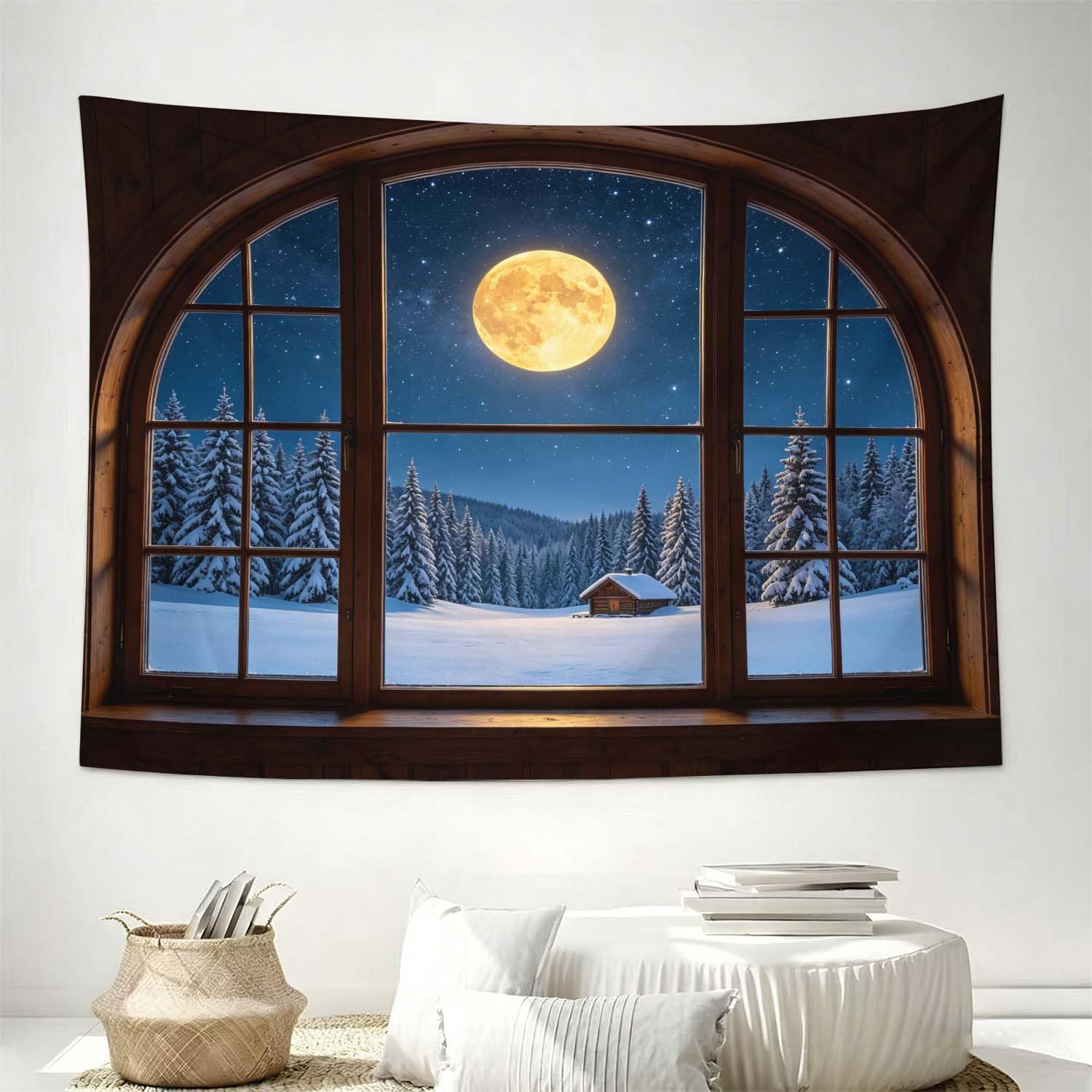 Arazzo da Parete Grande 300x260 cm Finestra Illusionistica 3D Telo da Parete