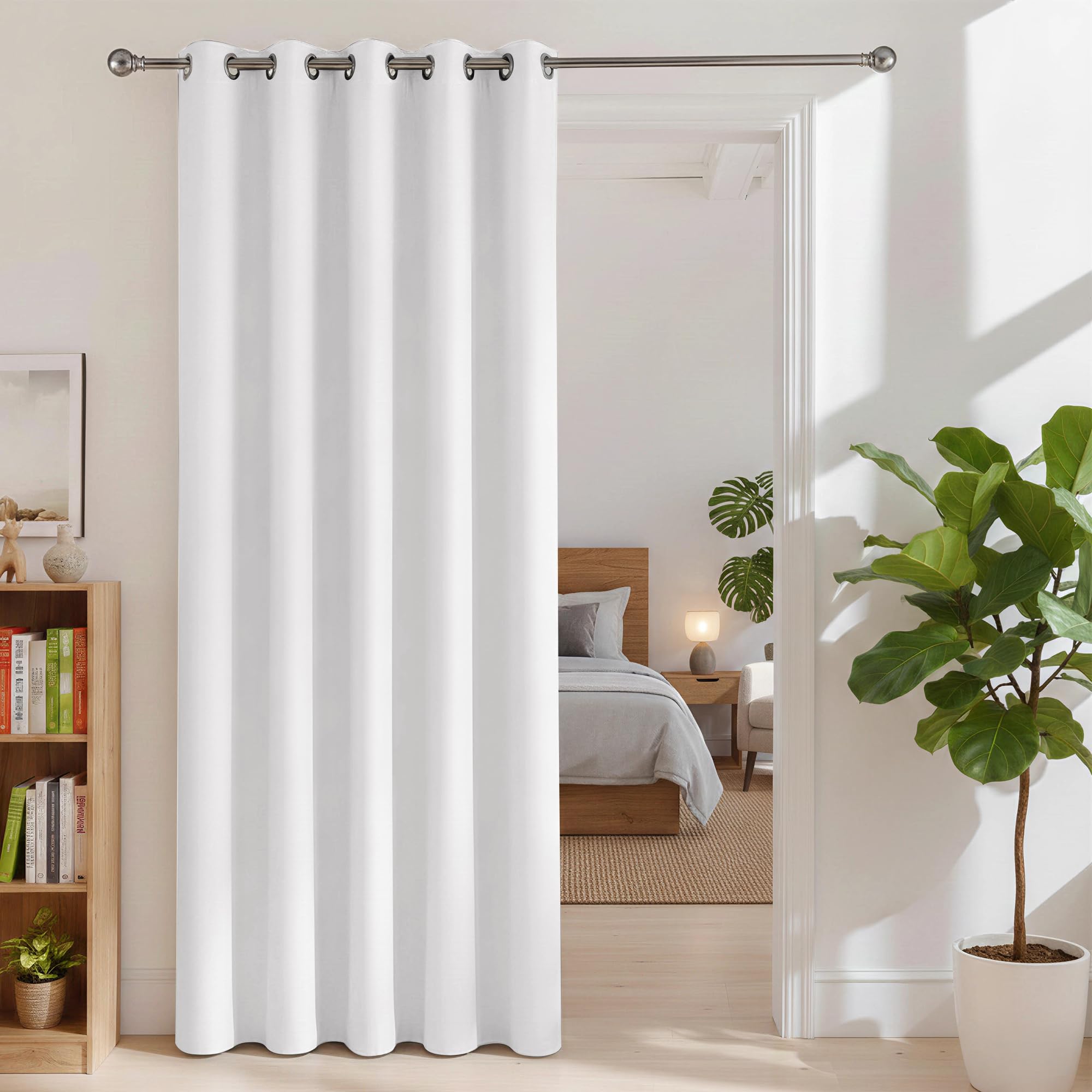 BONZER Room Dividers Curtain - Room Darkening Privacy Noise Reduce Thermal Insulating Window Curtains for Bedroom Living Room Doorway, 84L x 60W Inch (7L x 5W ft), 1 Panel, Greyish White