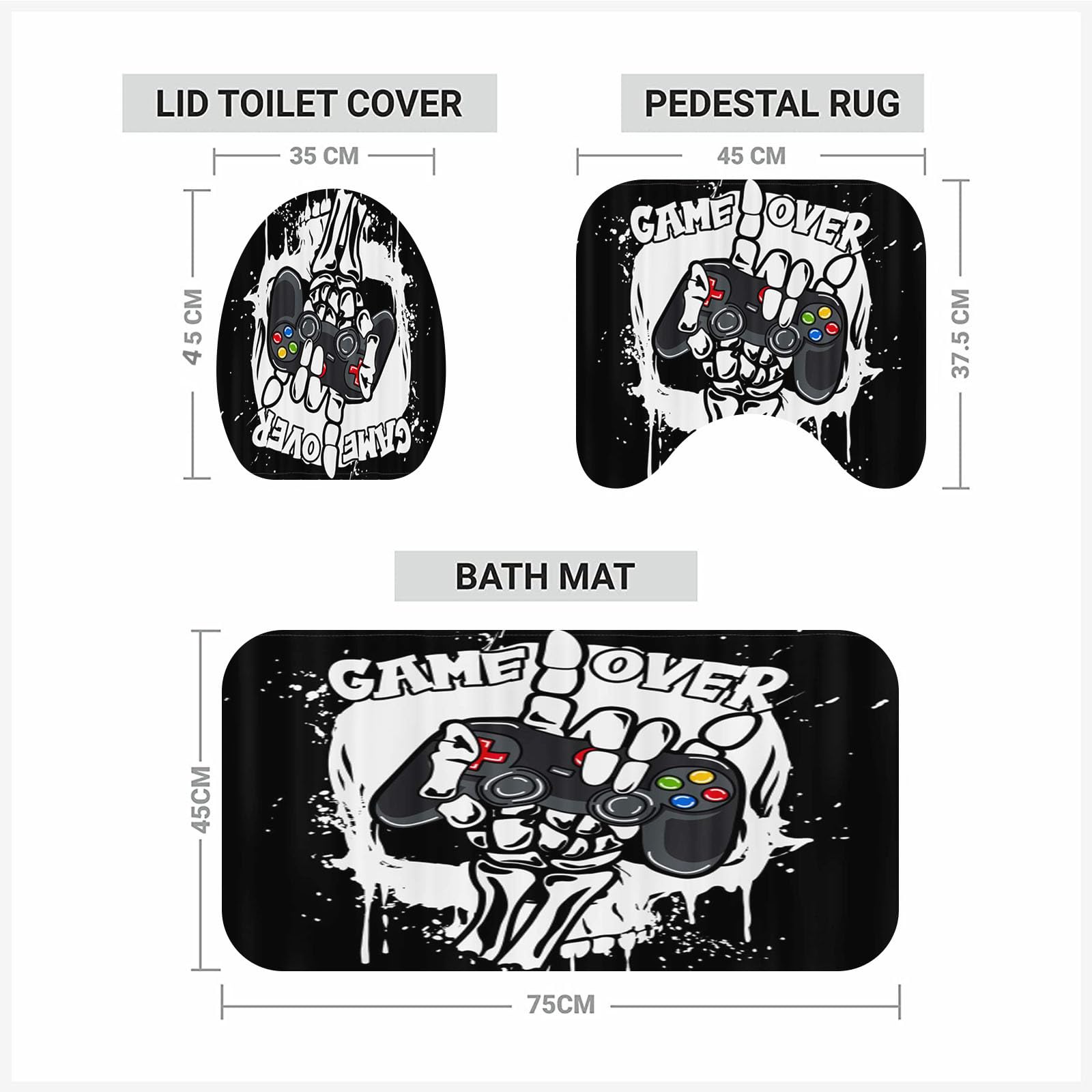 Gaming Controller Duschvorhang, Gaming-Duschvorhang-Set Gaming Duschvorhang 180x200 Gamer GamingTextil Duschvorhänge Badezimmerteppich 4-teiliges Set (4,200 x 200 cm)