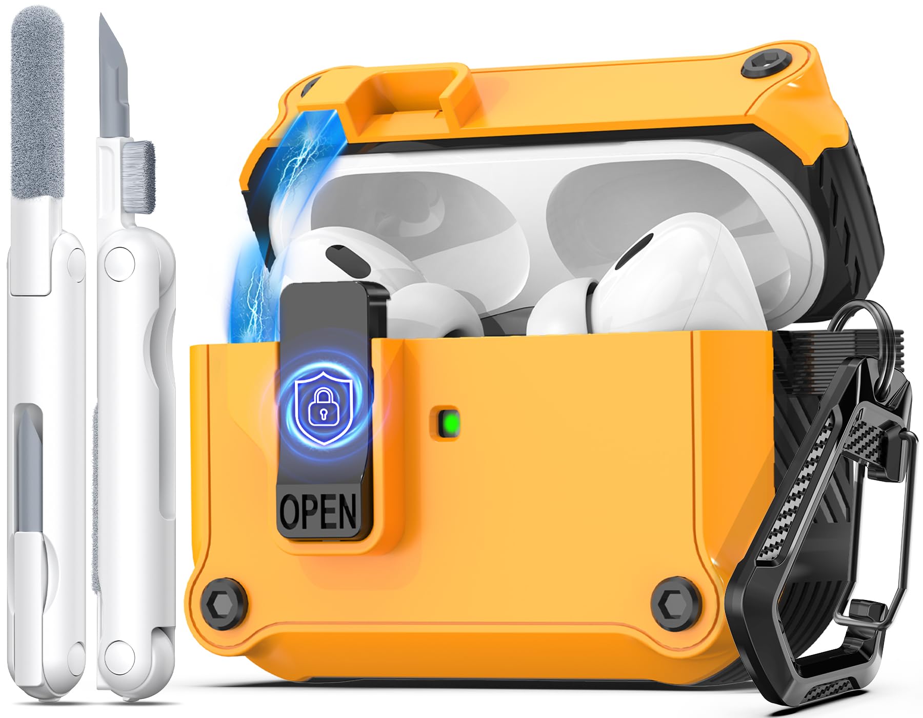 R-fun Compatible with AirPods Pro 2nd Generation 2023(USB-C),2022(Lightning Cable),1st Gen 2019 Charging Case, Full Drop Protection Auto Pop-Up Lid