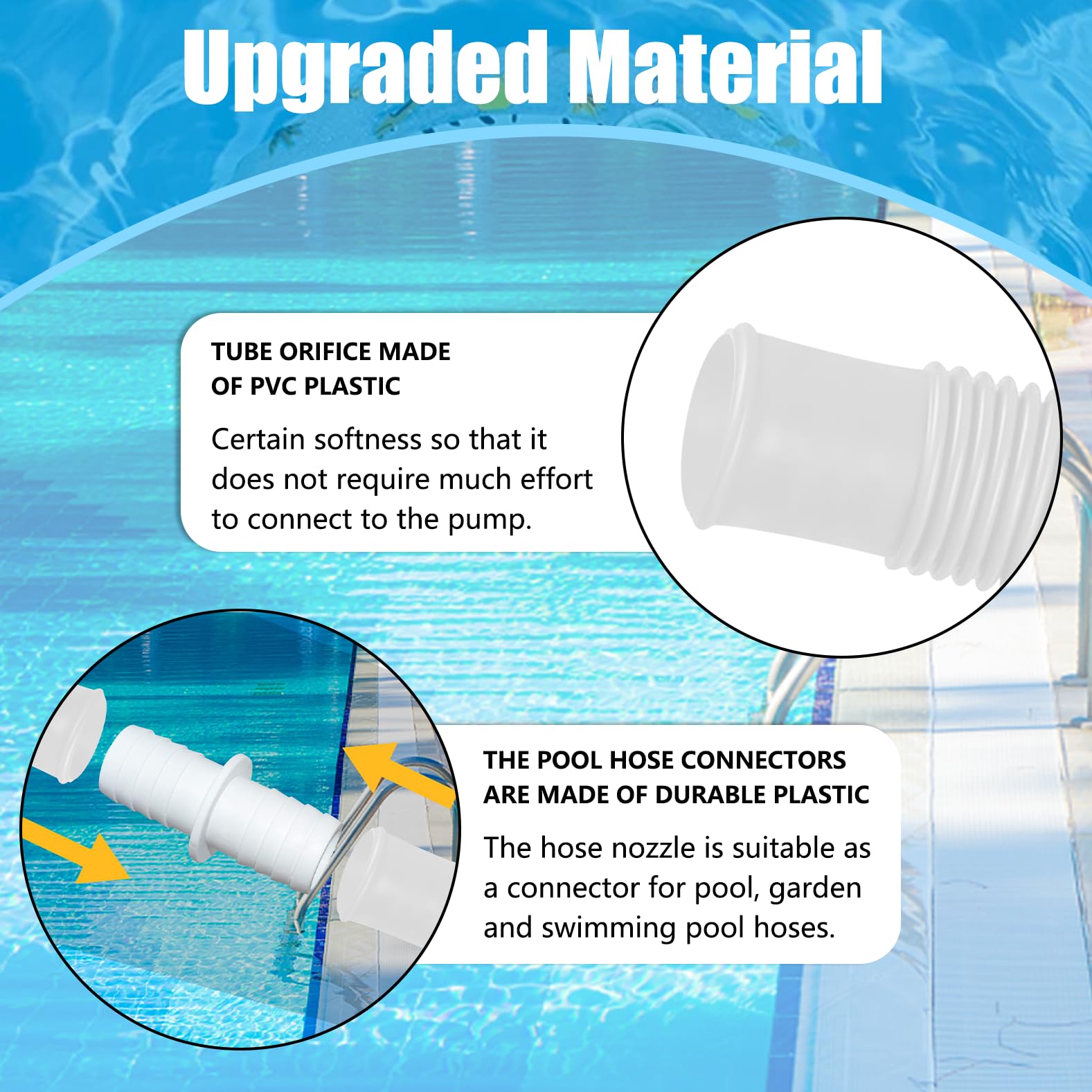Lot de 2 tuyaux de piscine de 32 mm pour pompes de piscine avec 4 clips de sécurité et 1 raccord de tuyau, tuyau de piscine de 150 cm et 32 mm, pour pompe à filtre et piscine