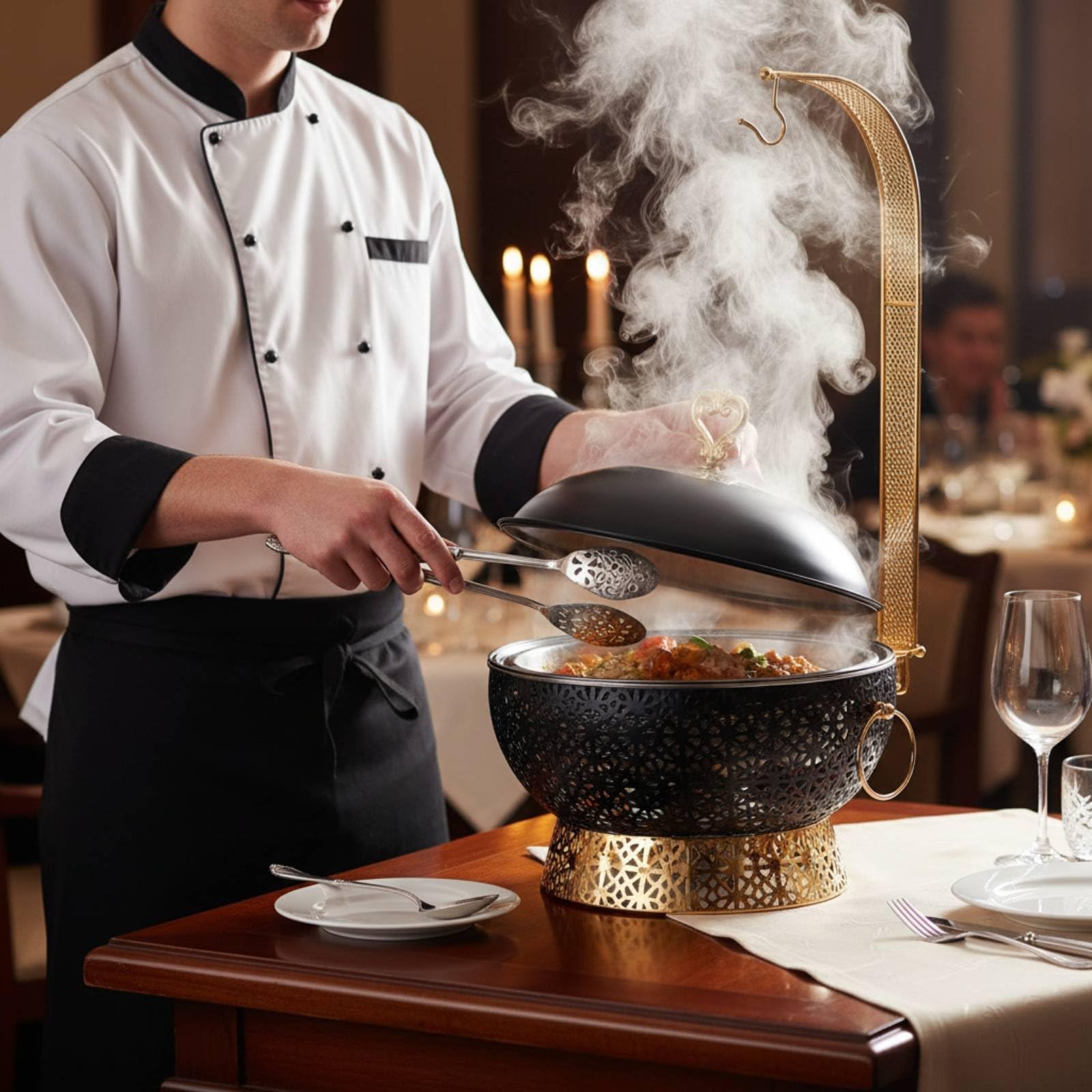 kowaku Calentador de Acero Inoxidable Chafing Dish Buffet Servidor Bandeja Mantiene Servicio Caliente con Tapa Elevada Diseño Sólido en Acero 201 Adecuado