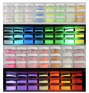 Americos Chemicals Private Limited Glow In The Dark Pigment 12 Colour Skin Safe Long-Lasting Self Glowing Dye Epoxy Resin Luminous Powder with UV Lamp (Multicolour, Total 120 g, 10 g Each)
