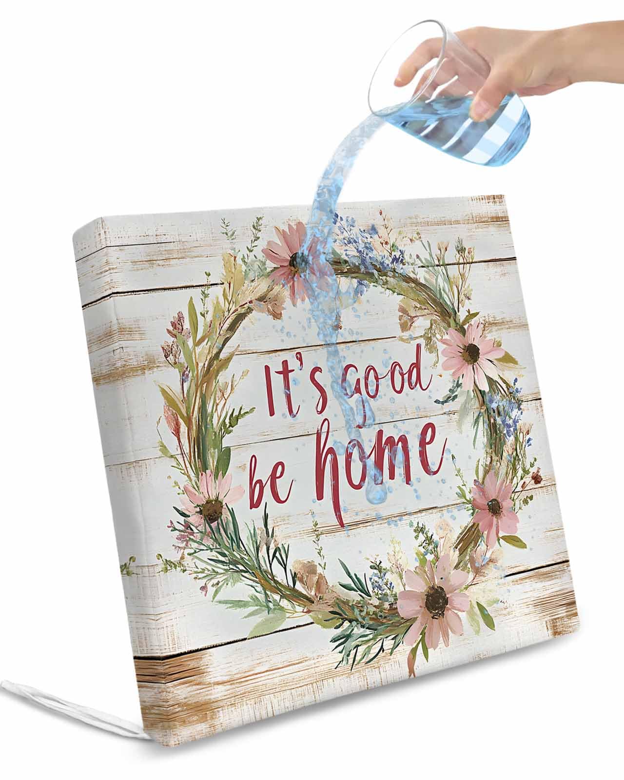 2 Pack Floral Botanical Wreath Waterproof Cushion Covers with Ties, Outdoor Patio Chaise Lounge Chair Seat Cushion Slip Covers Replacement(Only Cover) Vintage Wooden Botanical 22