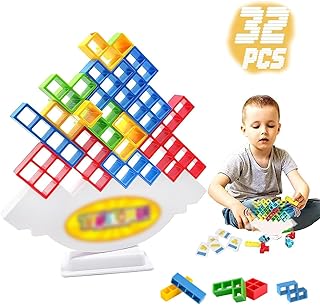 Tetra Tower, Board Game Tetra Tower, Tetris Tower Balance Tower Tera Tower Game Tetra Stack Game Russian Building Blocks Stacking Tetris The Fast Stacking Building Block Game for Whole Family (32PCS)