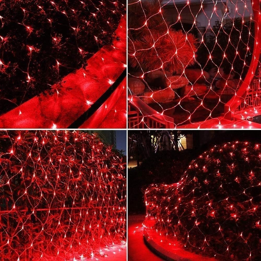 Siatka świetlna 3m x 2m, oświetlenie zewnętrzne, girlanda świetlna z 8 trybami, wodoodporna, na choinkę, na zewnątrz, do ogrodu, na płot, dekoracje imprezowe, wielokolorowe(Red,3mx2m 200led)