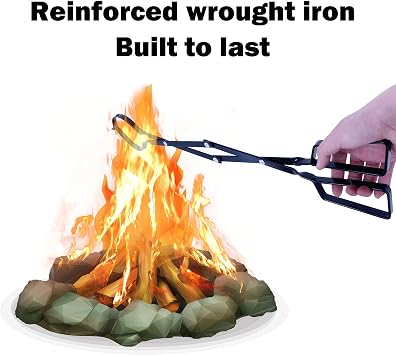 Atlantic Fire Tongs for Fireplace or Pit- Reinforced Wrought Iron for extra strength - Log grabber- Rust resistant finish fireplace tongs for indoor/outdoor