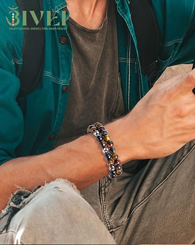 Miniatura 2 de Bivei - Pulsera elástica de cuentas redondas de cristales curativos semipreciosos naturales, hecha a mano, rellenadores de regalo para mujeres,