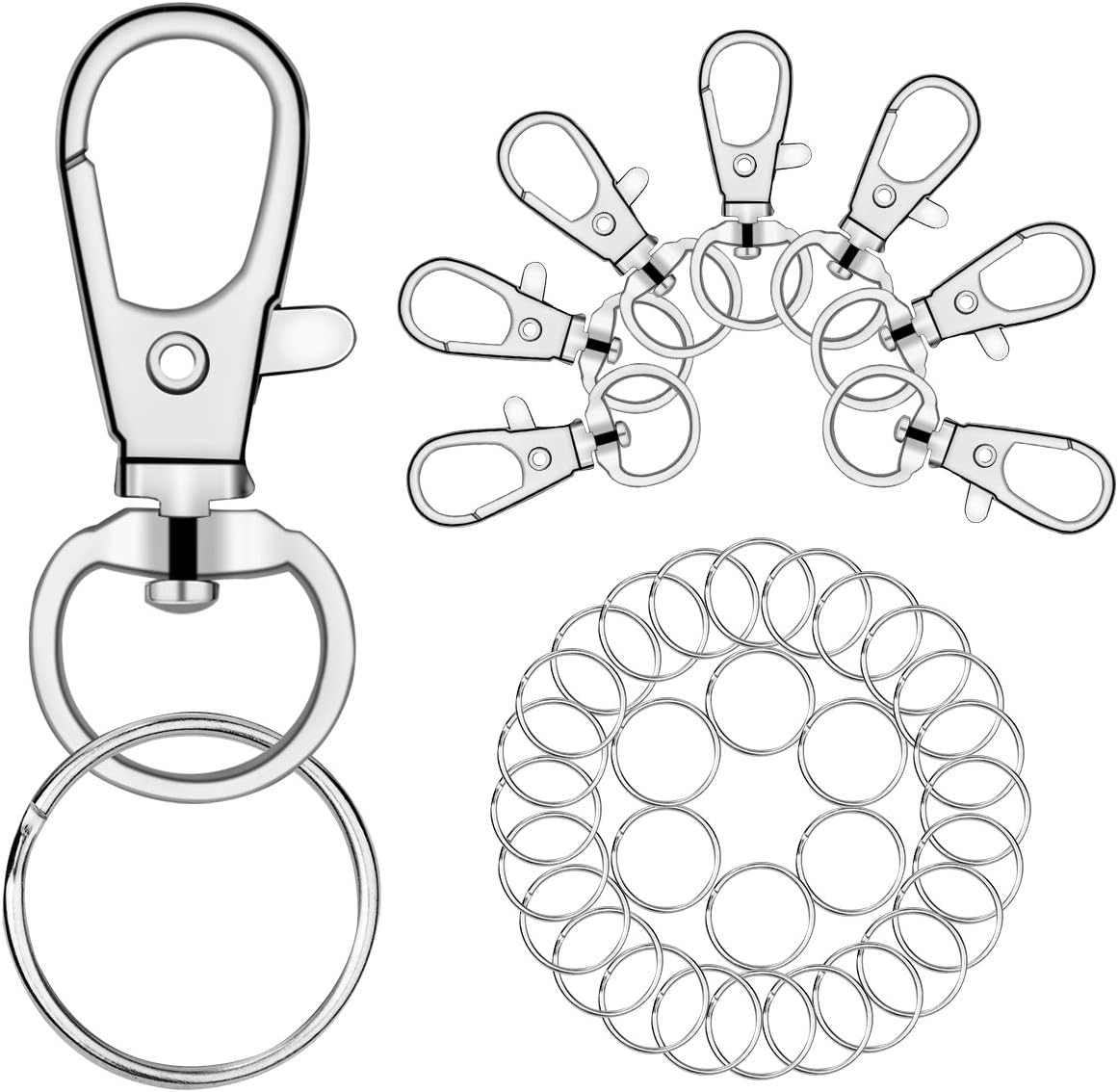 120 Pcs Metal Keychain Clips and Rings, 60 Pcs Keychain Hooks with 60 Pcs Key Rings for Lanyard, Key Chains, Art Crafts