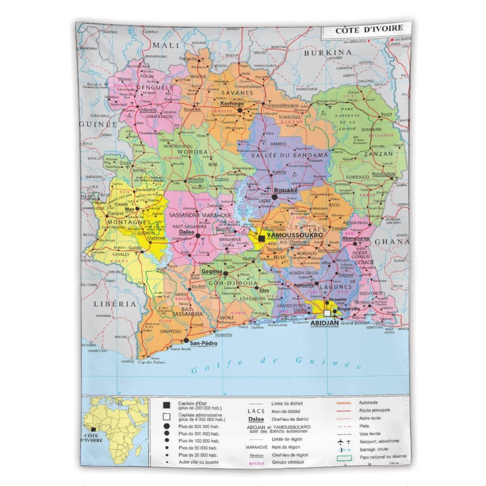 Poster Côte d'Ivoire grand tissu mural pour créer une ambiance évasion dans votre salon