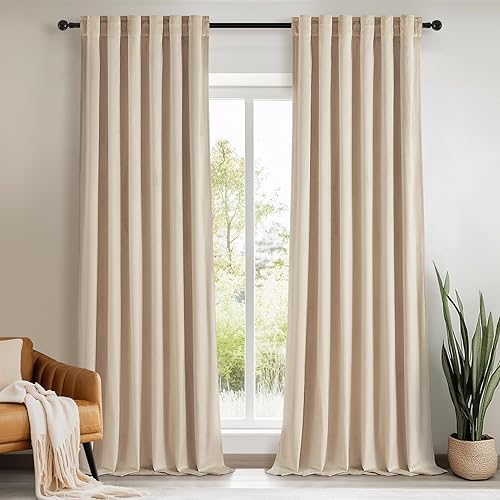 Topfinel Cortinas de terciopelo beige de 84 pulgadas de largo para dormitorio, con pestaña trasera, opacas, abedul marfil, neutro, bohemio, crema