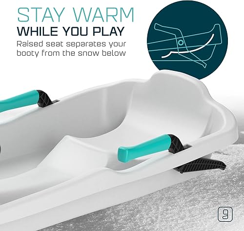 Vista 11 de Trineo de trineo duradero para niños, plástico, ligero, trineos de nieve de invierno con correa de remolque y frenos de dominadas Azul