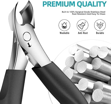 Toenail Clippers for Thick Nails for Seniors - Heavy Duty Toe Nail Clippers Kit with Long Handle for Men & Elderly with Inflexible Joints, Professional Nail Clippers Kit for Thickened Toenails (Black)