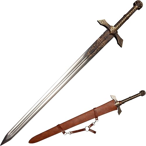 The Game ER Sword Series Caballero de metal de acero inoxidable y espadas gigantes, funda de cuero