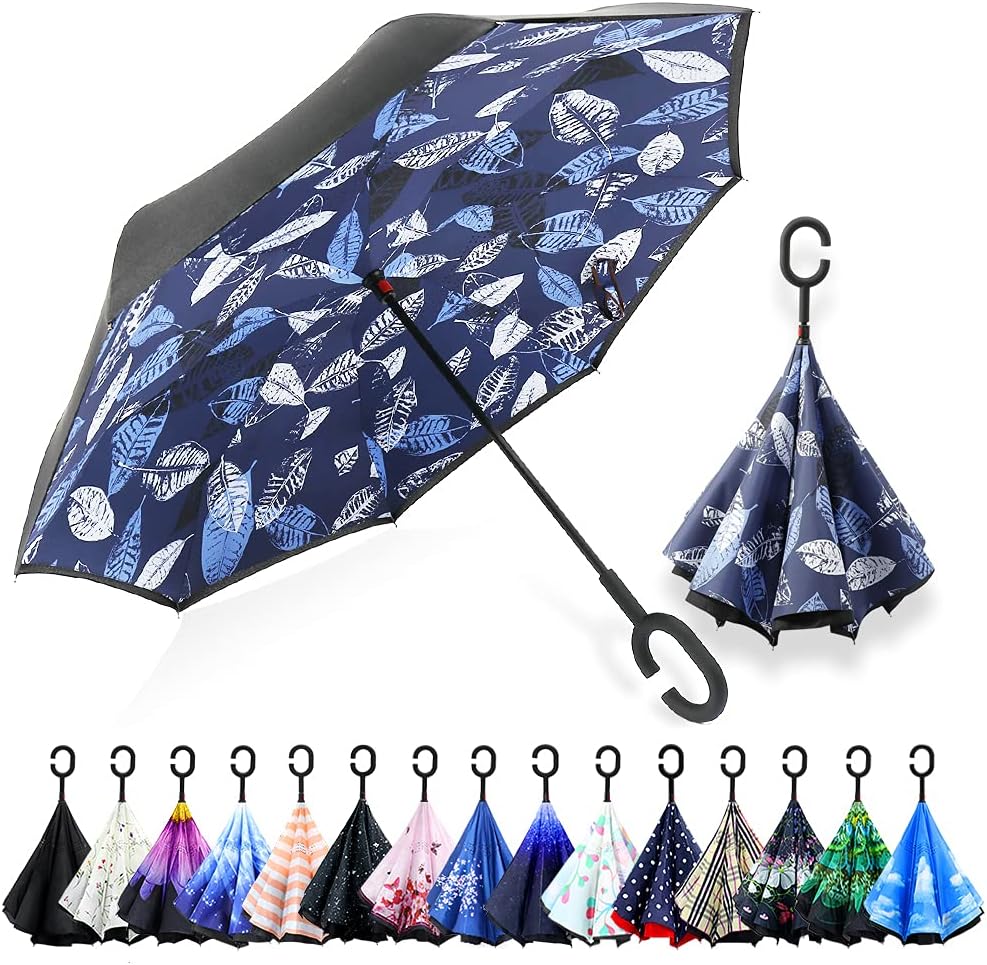 ZOMAKE Inverted Umbrella, Double Layer Reverse Umbrella Large Upside Down Umbrella with UV Protection, Windproof Inside Out Umbrella for Women with C-Shaped Handle