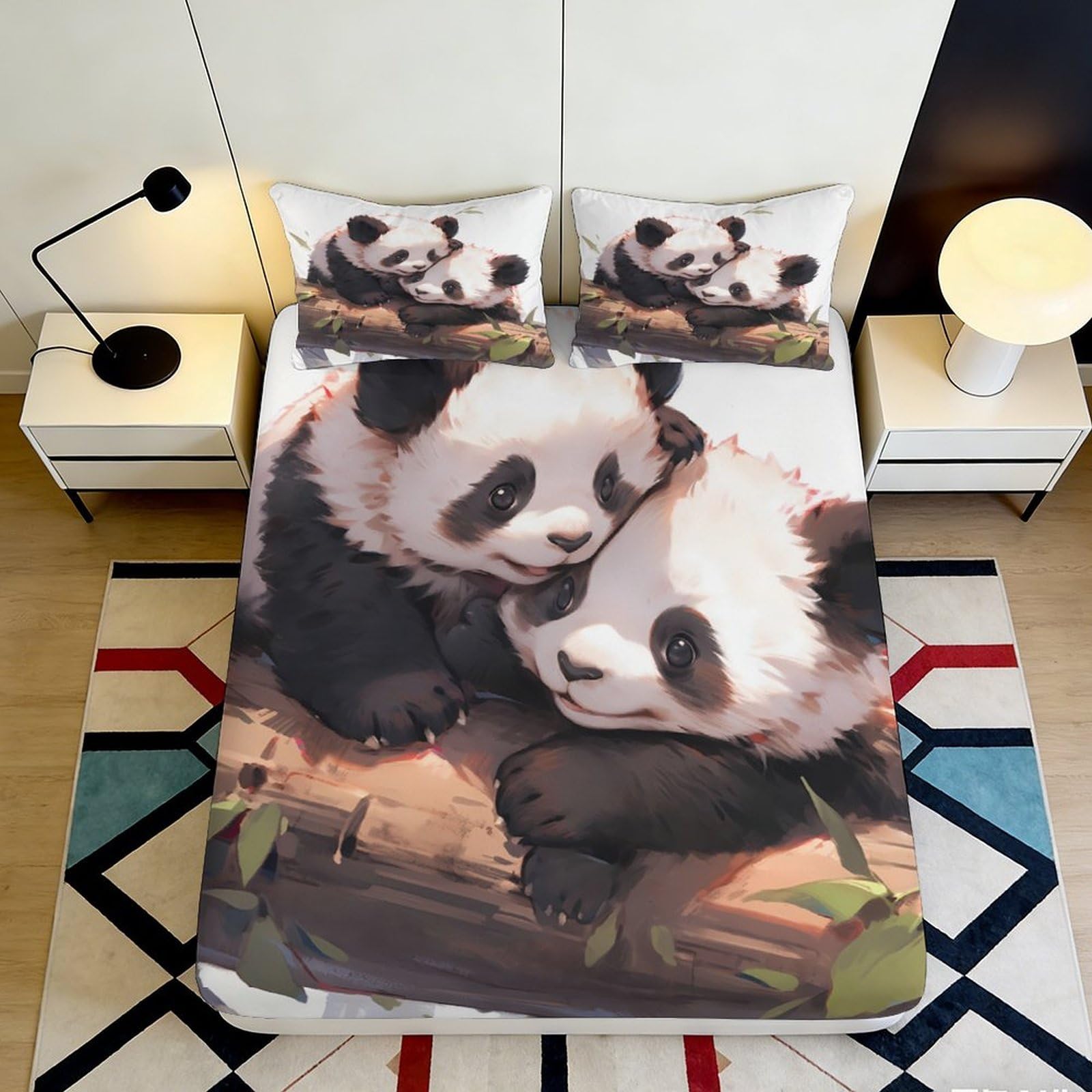 Pnayamiorkfel Style-3 3D Printed Panda Lovers Fitted Sheet Microfiber Soft Bedroom Decor Cute Panda Branch Mattress Cover For Home Guest Room 90X200x25cm