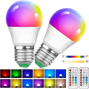 Pack of 2 5 W Replacement 40 W G45 Dimmable Multicoloured Edison LED Lamp with Remote Control E27 Screw Base Colour Changing Bulb RGB + Warm White Suitable for Everyday Lighting and Mood Lighting