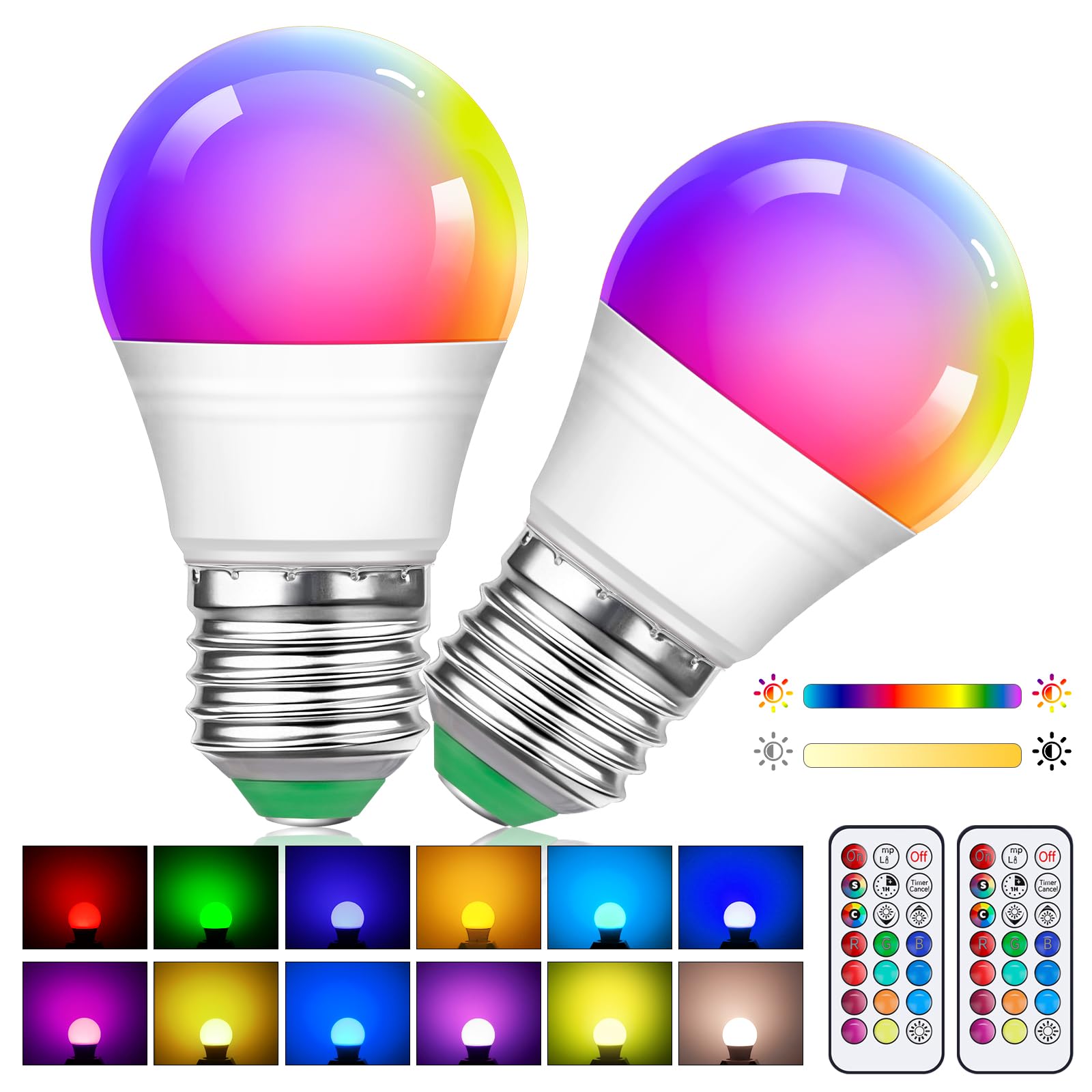 Liuyife 2 Stück 5W(Ersatz 40W) G45 Dimmbare Mehrfarbige Edison LED Lampe Mit Fernbedienung, E27 Schraubsockel, Farbwechselbirne, RGB+Warmweiß, Geeignet Für Alltagsbeleuchtung Und Stimmungsbeleuchtung