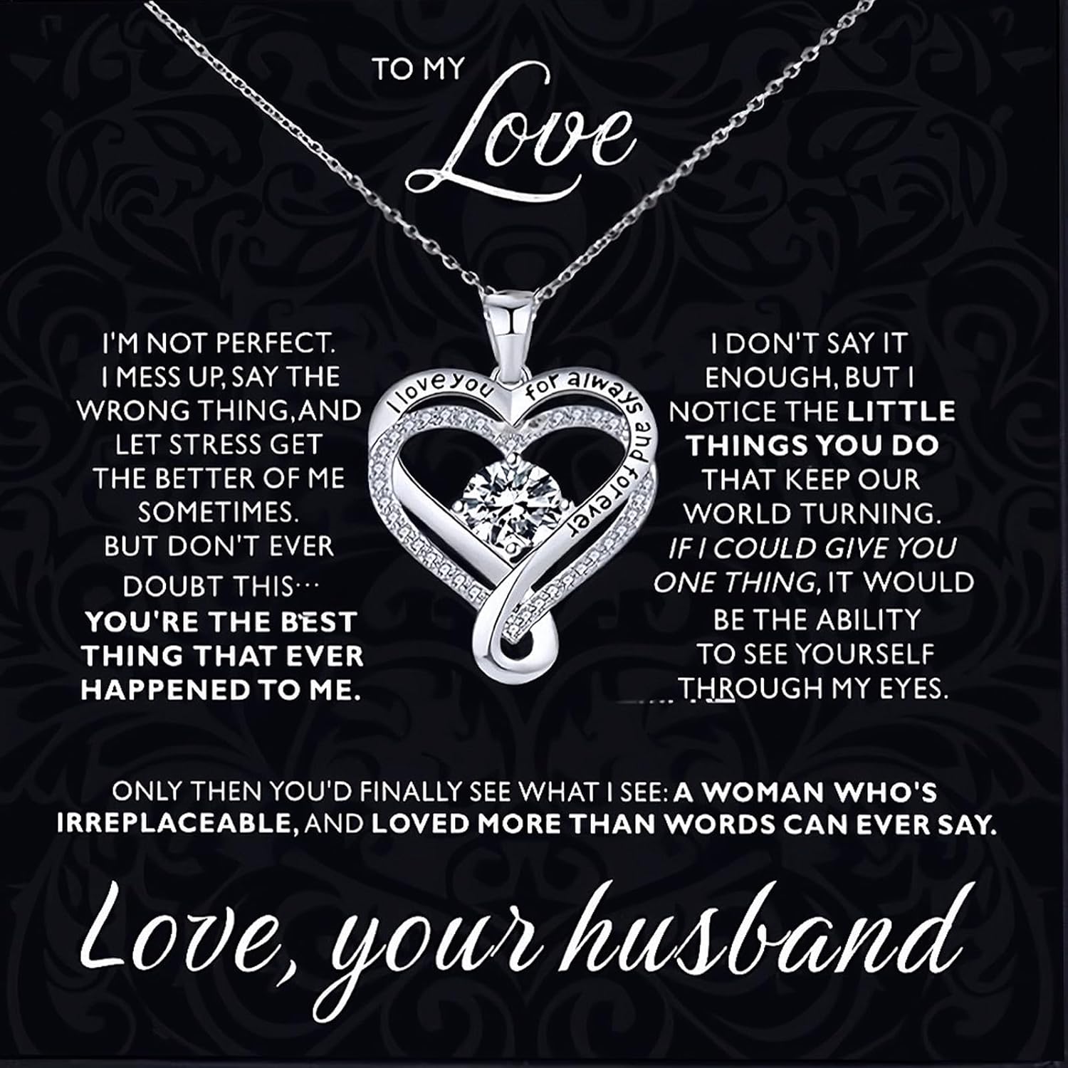 To My Wife 925 Silver Necklace From Husband, Necklace for Lover with Led Gfit Box For Romantic, Christmas Gifts, Valentines Day Gifts