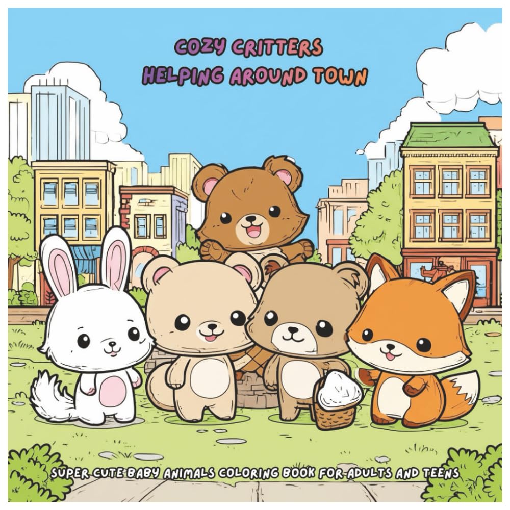 Cozy Critters: Helping Around Town: Super Cute Baby Animals Coloring Book for Adults and Teens