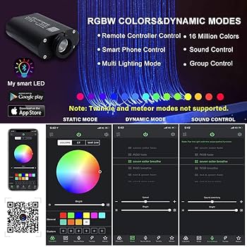 thumbnail image 2 of AKEPO 16W Fiber Optic Lights Optical Fibre Star Ceiling Light Kit RGBW APP+Music 2 of 13